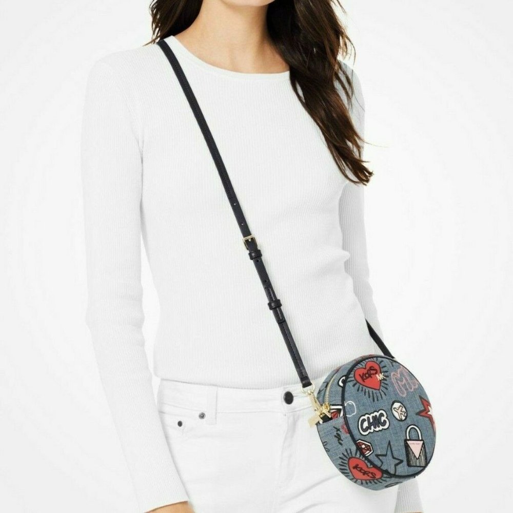 Michael Kors Embroidered Washed Denim Crossbody